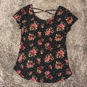black and pink floral dressy or casual top